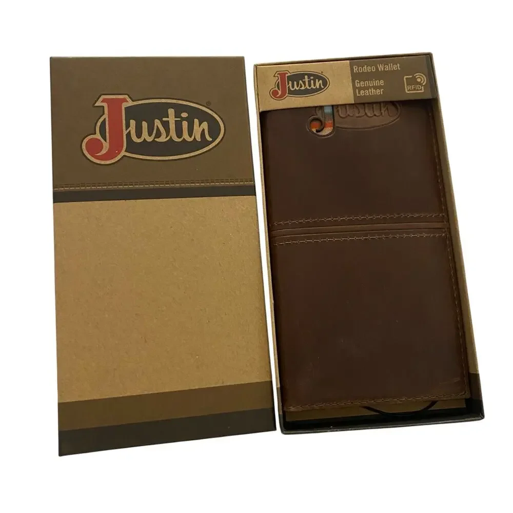 NWT Men’s Justin Rodeo Genuine Leather RFID Western Wallet Serape Logo 2122767W7